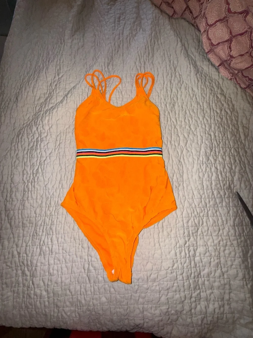 Hobie girls sz 10 orange terry tropical  one piece swimsuit floral